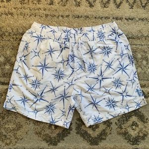 Escales Paris White Blue Map Compass Swim Trunks 6in Large